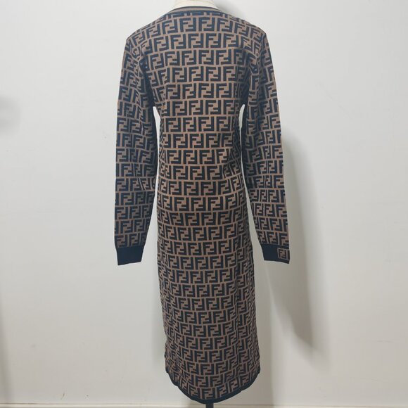 Fendi brand knitted jacquard dress with printed pattern - Picture 4 of 11